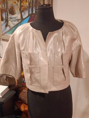 BCBGMaxAzria Shimmery Goldish Cropped Jacket